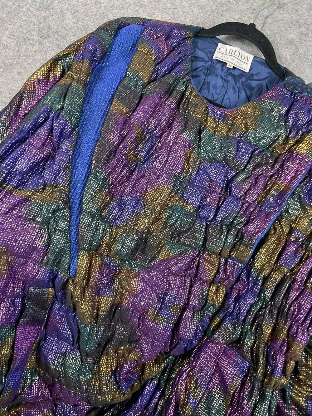 Vintage 80s Avant Garde Carlton Italy Jacket Size 42 Metallic Purple Blue Artsy - Picture 6 of 16